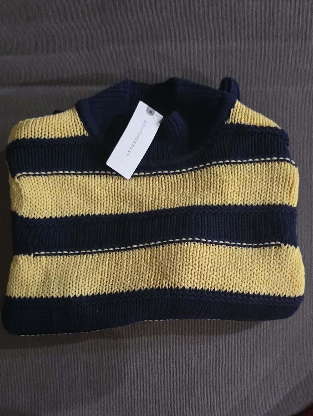 Anthropologie PILCRO Striped Short-Sleeve Knit Top - Yellow & Navy - Picture 2 of 2